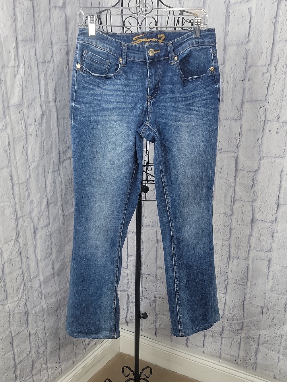 Seven7 Low Rise‎ Bootcut Jeans Medium Wash Stretch Denim Size 10